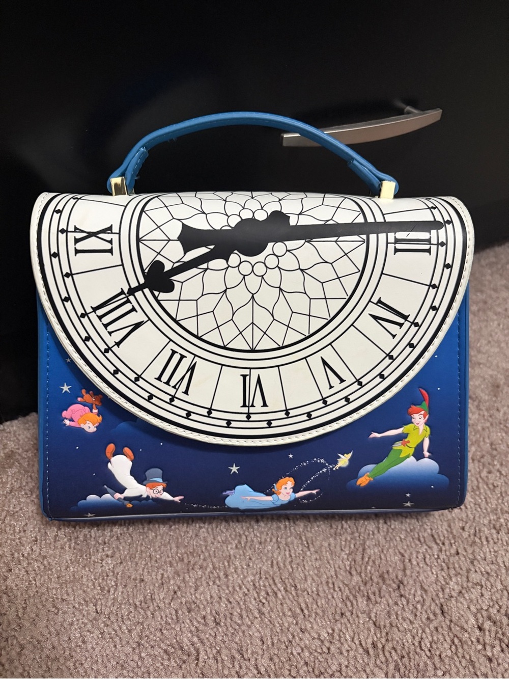 Loungefly Disney glow in the dark Peter Pan Clock tower crossbody purse